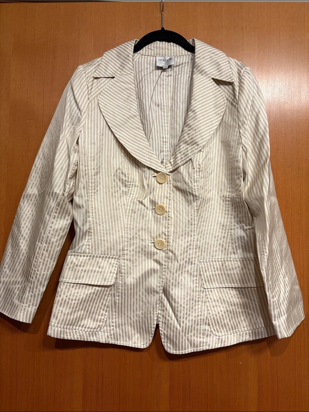 Armani Collezioni Silk Striped Blazer with Notched Collar